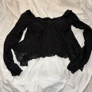 Heart Hips Black Babydoll Crop Top Built-In Padded Cups XL Coquette